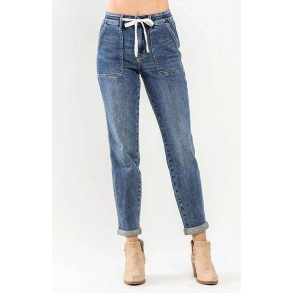 Judy Blue Denim - Judy Blue Jeans High Waist Elastic Jogger Size 13 / 31 Medium Wash 30" Inseam